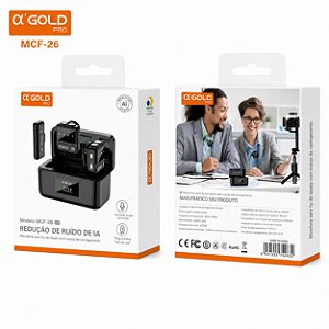 MICROFONE DE LAPELA A'GOLD SEM FIO DUPLO IPHONE CASE CARREGADORA MCF-26