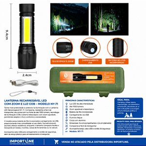 LANTERNA RECARREGAVEL LEHMOX PEQUENA MODELO TATICA NY-71