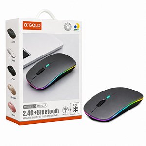 MOUSE SEM FIO E BLUETOOTH A'GOLD ILUMINADO MS-03A