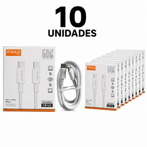 KIT 10 CABO MALHA A'GOLD USB-C PARA TIPO C 1M 60W CB133