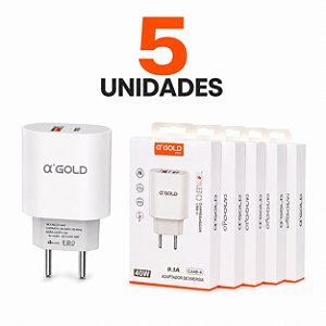 KIT 5 FONTE A'GOLD IPHONE 40W USB E TIPO C 9.1A CA40-4