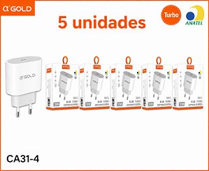 KIT 5 FONTE A'GOLD IPHONE 30W TIPO C