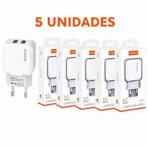 KIT 5 FONTE A'GOLD 4.1A 2 USB CA16-4