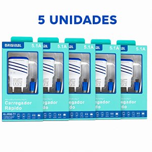 KIT 5 CARREGADOR DE CELULAR ALTOMEX SMART C/ 2 USB 5.1A TIPO C AL-9006-TY