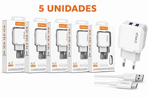 KIT 5 CARREGADOR DE CELULAR A'GOLD IPHONE COM 2 USB 4.1A MOD. CA16-2