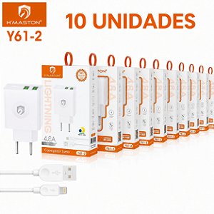 KIT 10 CARREGADOR DE CELULAR H'MASTON PRO 4.8A IPHONE MOD: Y61-2