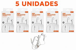 KIT 5 FONE DE OUVIDO PMCELL COM MICROFONE MOD. FO-19