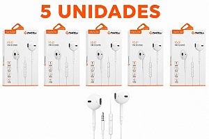 KIT 5 FONE DE OUVIDO PMCELL COM MICROFONE MOD. FO-15