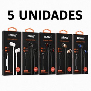 KIT 5 FONE DE OUVIDO LELONG X-BASS COM MICROFONE MOD. LE-0201