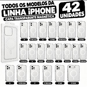 KIT 42 UNIDADES CAPA TRANSPARENTE MAGNÉTICA IPHONE MAIS VENDIDOS
