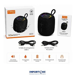 CAIXA DE SOM BLUETOOTH PORTÁTIL 10W IPX6 A'GOLD PLUS SM-51