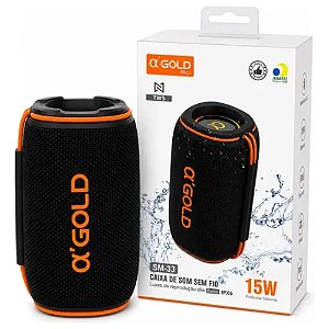 CAIXA DE SOM BLUETOOTH PORTÁTIL 15W RMS IPX6 COM TWS A'GOLD PRO SM-33