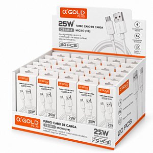 KIT 20 CABO USB A'GOLD 25W USB PARA V8