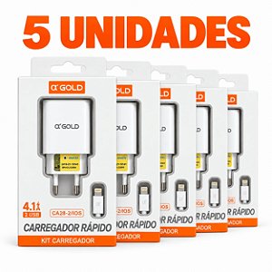 KIT 5 CARREGADOR DE CELULAR A'GOLD IPHONE COM 2 USB 4.1A MOD. CA28-2