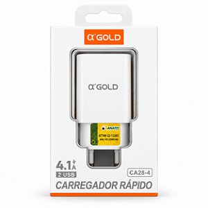 CARREGADOR RÁPIDO A’GOLD CA28-4 4.1A COM 2 PORTAS USB