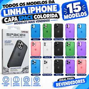 KIT 30 UNIDADES CAPA SPACE COLORIDA PARA IPHONE 15 MODELOS MAIS VENDIDAS