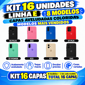 KIT 16 UNIDADES CAPA AVELUDADA COLORIDA PARA MOTOROLA LINHA E 8 MODELOS MAIS VENDIDAS