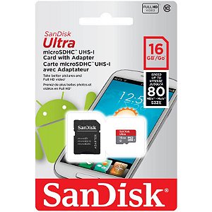 CARTÃO DE MEMORIA SANDISK 16GB CLASSE 10
