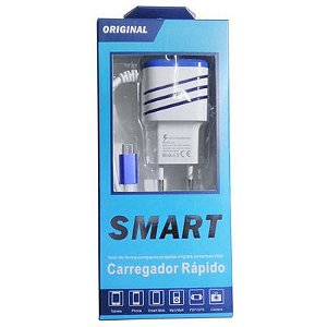 KIT COM 20 CARREGADOR DE CELULAR SMART 3.1A V8 C/ 2 USB (4PCS BONIFICADA)