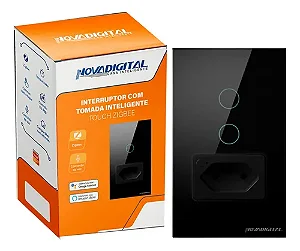 Interruptor + Tomada NovaDigital Touch 2 teclas Preto  Zigbee 4x2
