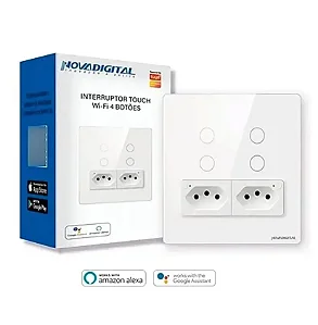 Interruptor + Tomada NovaDigital Touch 4 Teclas Branco Wi-Fi 4x4