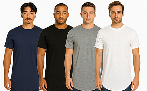 Camisetas Algodão Long Line - LISAS, GOLA REDONDA