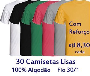 Kit 30 Camisetas Masculinas c/ REFORÇO OMBRO A OMBRO 100% Algodão Fio 30/1 CORES SORTIDAS COLORIDAS - LISAS, GOLA REDONDA - apenas R$ 18,30 cada