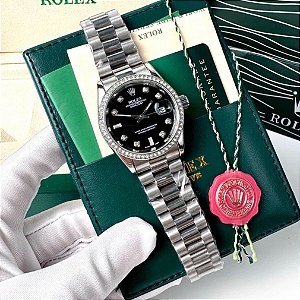 RELOGIO ROLEX DIAMOND FUNDO PRETO replica