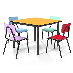 Mesa Infantil 800x800mm com 4 Cadeiras Juvenis – Conjunto Completo