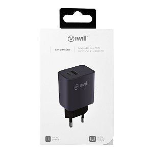 Carregador GaN 45W 1 USB e 1 USB-C PD