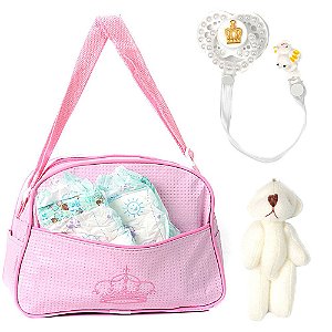 Kit Bolsa Saida Maternidade Rosa com 2 Fraldas e Acessórios