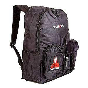 Mochila Juvenil La Casa de Papel Camuflado Preta de Costa