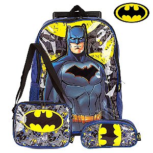 Kit Mochila Escolar Infantil BatMan Com Rodinhas