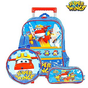 Kit Mochila Escolar Infantil Super Wings Com Rodinhas