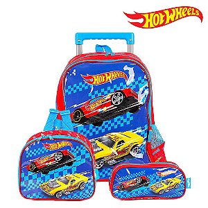 Kit Mochila Escolar Infantil Hot Wheels Com Rodinhas