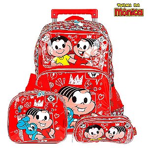 Kit Mochila Escolar Infantil Mônica, Sansão e Magali C Roda