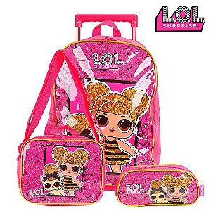 Kit Mochila Escolar Infantil Lol com Pet Com Rodinhas