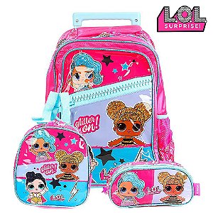 Kit Mochila Escolar Infantil LOL Glitter On Com Rodinhas