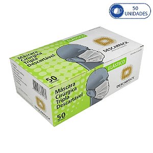 50 Máscaras Descartáveis Descarpack Branca com Clipe Nasal