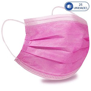 25 Máscaras Cirúrgicas Infantis Rosa Descartável Tripla Cama