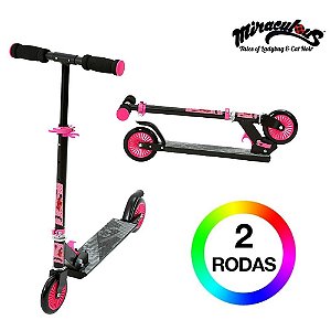 Patinete Miraculous Preto e Rosa para Meninas Ajustável