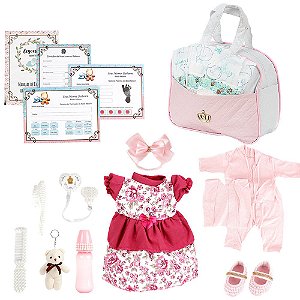 Bolsa Enxoval Meninas Rosa e Branco Boneca Reborn 19 Peças