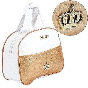 Bolsa Maternidade Feminina Bege e Branca p Bebê Reborn Luxo