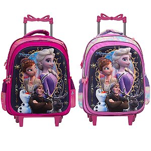 Kit Mochila Escolar Disney Frozen 2 Elsa e Anna com Rodinhas