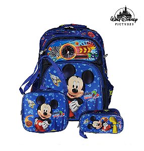 Kit Mochila Escolar Infantil Mickey Mouse Disney 3D Costas
