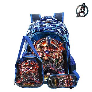 Kit Mochila Escolar Infantil Vingadores 3D Marvel Costas