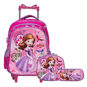 Mochila Escolar Princesa Sofia Rodinha Kit Lancheira+Estojo