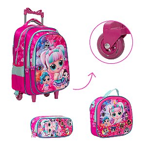 Mochila Escolar LOL Surprise Rodinha Kit Lancheira+Estojo