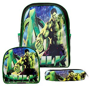 Kit Mochila Escolar Bolsa Incrível Hulk Meninos Herói Costas