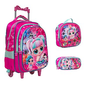 Kit Mochila Infantil Lol 3D Bolsa Rodinha Lancheira+Estojo